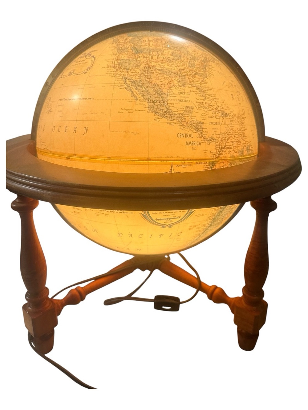 Vintage Replogle Illuminated Raised-Relief Globe on Wood Stand